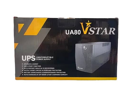 VSTAR UA80 800VA UPS | Compact Power Backup | 230V Output | Battery Included | For PCs, Routers, POS & More | Universal Outlet Design | Available in Black | Model UPS-U80