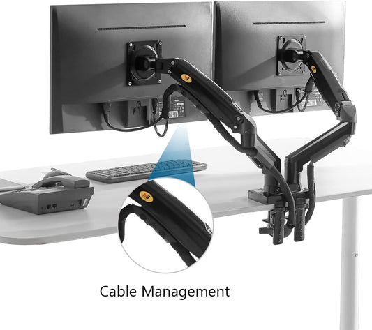 Dual Monitor Desk Mount Stand Gas Spring 360 Degree Full Rotation ; Computer Monitor Arm For Two Screens 17″ – 27″ Inch With 2~9 Kg Load Capacity For Each Display ; F160