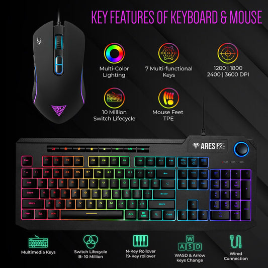 Gamdias Ares P2-Lite (2 in 1 Combo) | Full-Size RGB Membrane Keyboard & Gaming Mouse | Ergonomic Design | with Lighting Effects | Aesthetic Gaming Setup