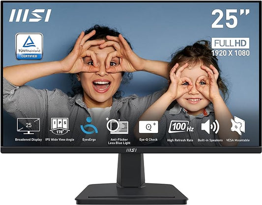 MSI PRO MP251 24.5-Inch IPS 1920 X 1080 (FHD) Computer Monitor, 100Hz, Adaptive-Synch, HDMI, VGA Port, VESA Mountable, Tilt, Speaker, 1ms, Black