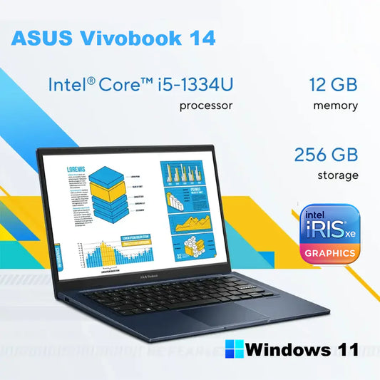 ASUS Vivobook 14 X1404VA Intel® Core i5-1334U | 12GB DDR4 RAM ; 256GB NVMe™ SSD | 14-inch FHD IPS Display | Intel Iris Xᵉ Graphics | Windows 11 | Quiet Blue