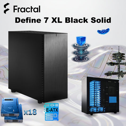 Fractal Design Define 7 XL Black Solid Full Tower Case With Dual-Layout Interior, E-ATX Compatibility, 18-Drive Storage Support, Massive Cooling Flexibility, Sound-Damped Panels , For Ai Gaming , Double Processor , Double Optical Drive, Server Build