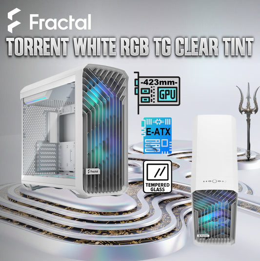 Fractal Torrent White RGB TG Clear Tint PC Case With 180 mm Prisma Fans, Extreme Airflow Design, E-ATX Support, 461 to 423 mm GPU, 420 mm Radiator Compatibility & Tempered Glass ~ FD-C-TOR1A-07