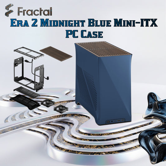 Fractal Era 2 Midnight Blue Mini-ITX Case With Anodized Aluminum Body, Walnut Top Panel, PCIe 4.0 Riser, 280 Mm AIO Support, Dual Aspect PWM Fans, 4×2.5-Inch Drive Mounts, 3-Slot GPU Support ~ FD-C-ERA2N-03