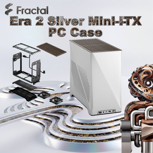 Fractal Era 2 Silver Mini-ITX PC Case With Anodized Aluminum Body, Walnut Top Panel, PCIe 4.0 Riser, 280 Mm AIO Support, Dual Aspect PWM Fans, 4×2.5-Inch Drive Mounts, 3-Slot GPU Compatibility ~ FD-C-ERA2N-01