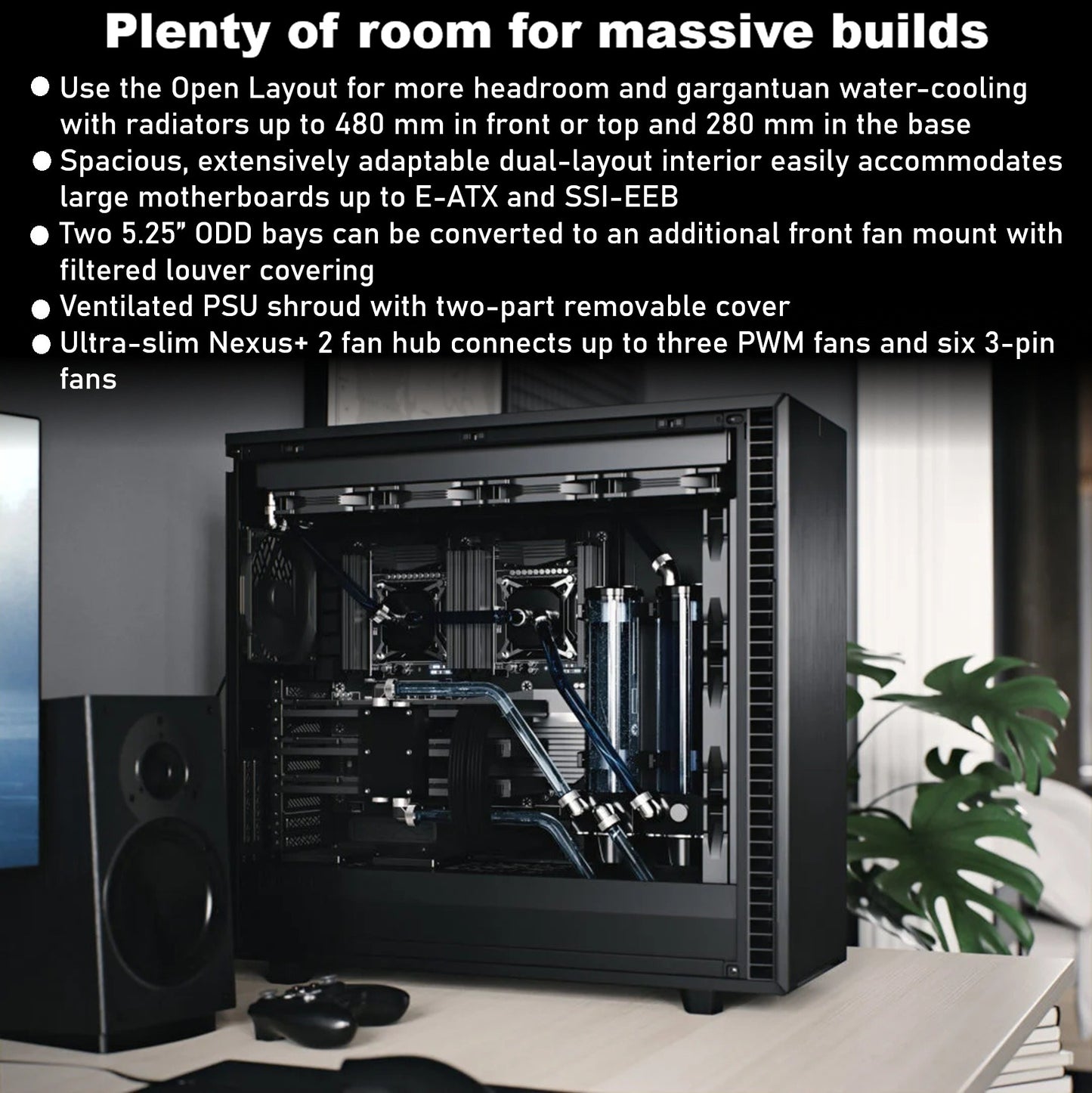 Fractal Design Define 7 XL Black Solid Full Tower Case With Dual-Layout Interior, E-ATX Compatibility, 18-Drive Storage Support, Massive Cooling Flexibility, Sound-Damped Panels , For Ai Gaming , Double Processor , Double Optical Drive, Server Build
