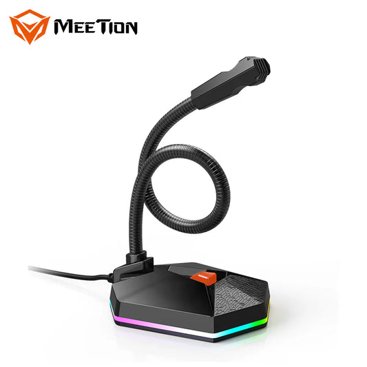 MEETION MC13 RGB USB Gaming Microphone | 360° Gooseneck, Noise Reduction, Omnidirectional Pickup, High-Performance Chip, Plug & Play, One-Key Mute, 2.2m Cable, Black
