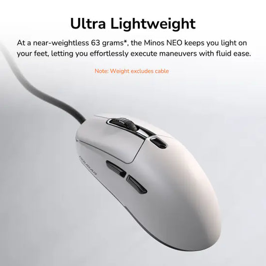 COUGAR Minos Neo Symmetrical Wired Gaming Mouse | PixArt PAW3327 Optical Sensor | 6,200 DPI | 1,000 Hz Polling Rate | Ultra-Lightweight 63g | RGB Lighting | Omron 30M Switches | BLACK