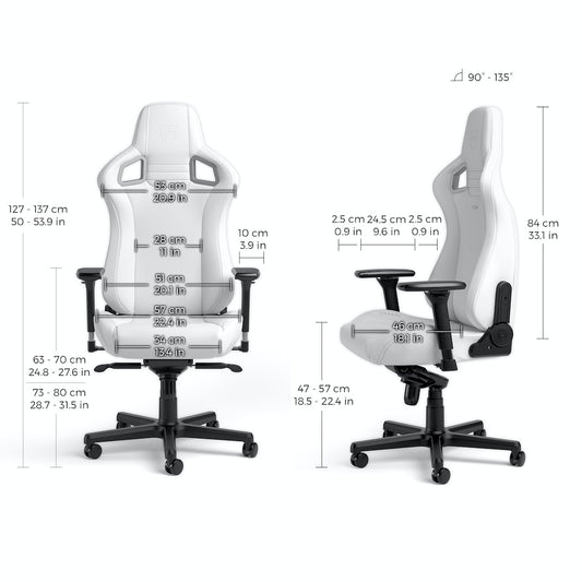 EPIC WHITE EDITION; High-Tech Vinyl ; NOBLECHAIRS GAMING CHAIR ; FULLY ADJUSTABLE PARTS “AWARD WINNING”