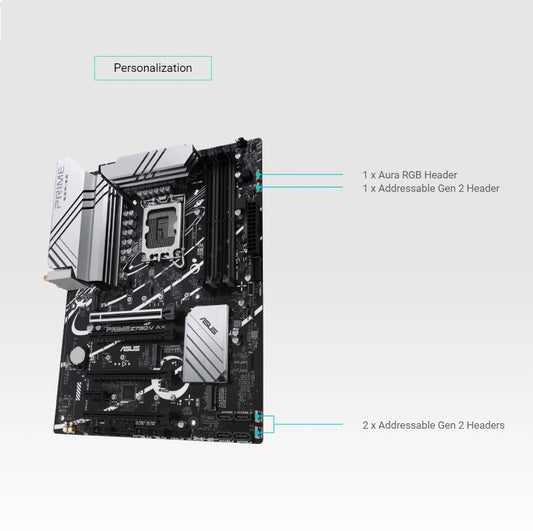 ASUS PRIME Z790-V AX Motherboard DDR5 LGA1700 Intel Core 14th 13th 12th Gen Processors , 4 X DIMM Slots , PCIe 5.0 Connectivity , Two-Way AI Noise Cancellation , Addressable Gen 2 Headers- 90MB1HF0-MVAAY0
