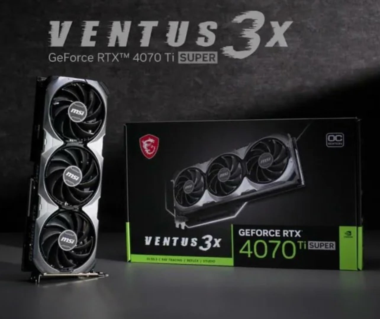 MSI GeForce RTX 4070 Ti SUPER VENTUS 3X OC Graphics Card, 16GB GDDR6X 256-Bit Memory, 2640 MHz Boost Clock, 21Gbps Mmeory Speed, 8448 CUDA, PCI E Gen 4, DPx 3 / HDMI X 1 | 912-V513-627