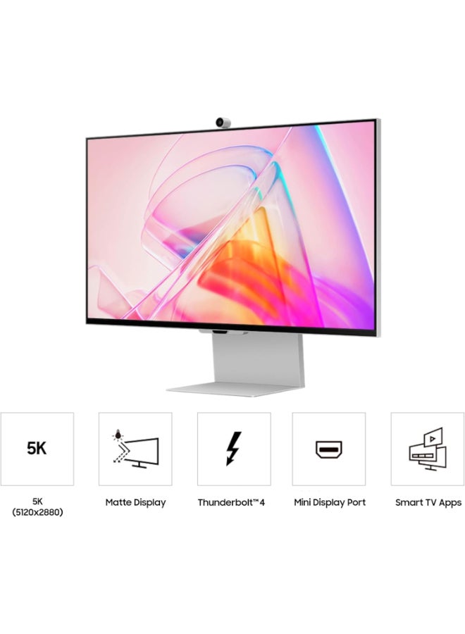 27 inch ViewFinity S9 5K QLED Matte display with Detachable Webcam Compatible with Mac Smart TV App, Bixby, Thunderbolt™ 4, Ergonomic Design, Color Support 1B Silver