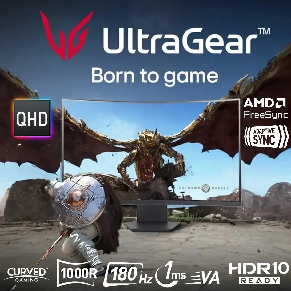 LG 32″ UltraGear™ QHD 180Hz 1ms VA Curved Gaming Monitor with HDR10, AMD FreeSync™, 99% sRGB, Dynamic Action Sync, Crosshair, and Three-Side Virtually Borderless Design