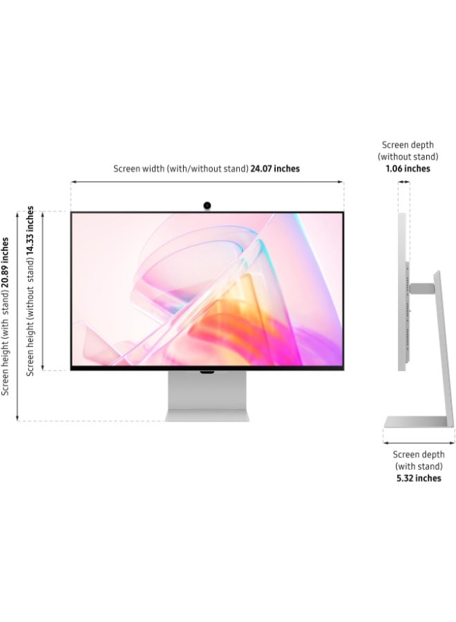 27 inch ViewFinity S9 5K QLED Matte display with Detachable Webcam Compatible with Mac Smart TV App, Bixby, Thunderbolt™ 4, Ergonomic Design, Color Support 1B Silver