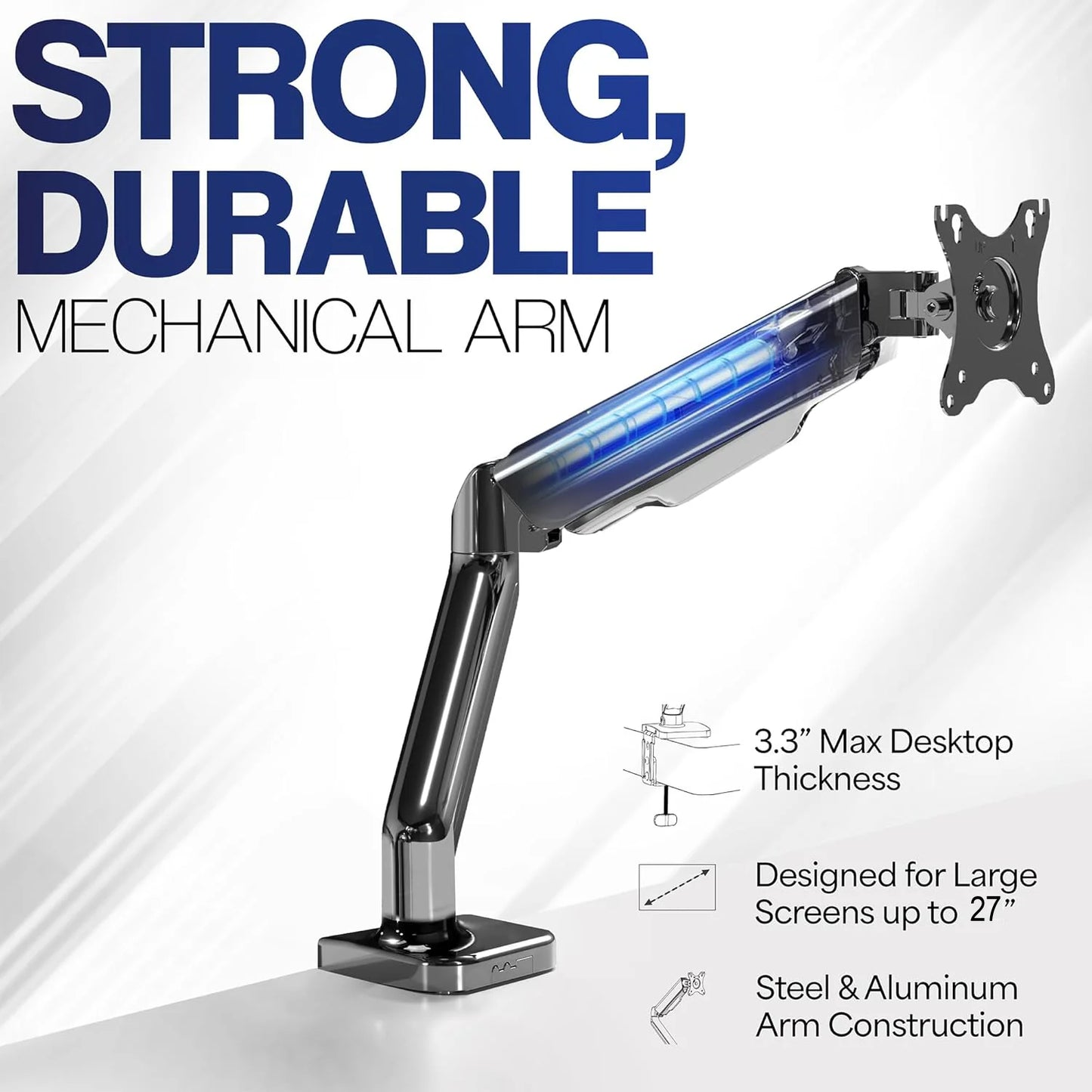 Micron TV Desk Stand 13″-27″ – Mechanical Arm Monitor Mount With USB 2.0 & Audio Port, 2-6.5kg Load, Height Adjustable, VESA 100×100, C-Clamp | Black MCR-MSE01