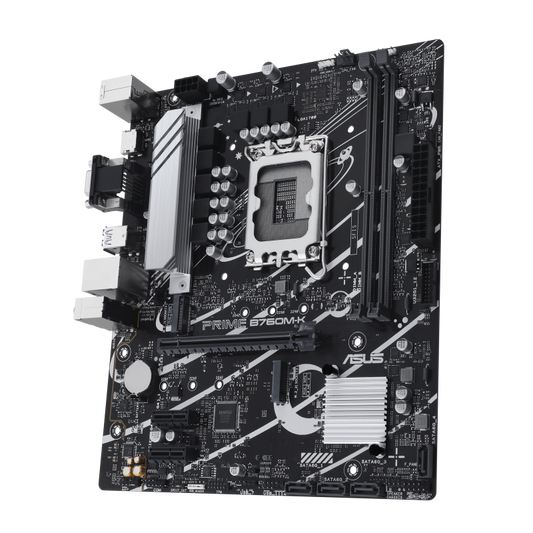 ASUS Prime B760M-K, An Intel® B760 LGA 1700 MATX Motherboard With PCIe 4.0, Two PCIe 4.0 M.2 Slots, DDR5, Realtek 2.5Gb Ethernet, VGA, HDMI™, SATA 6 Gbps, Front USB 3.2 Gen 1, Aura Sync