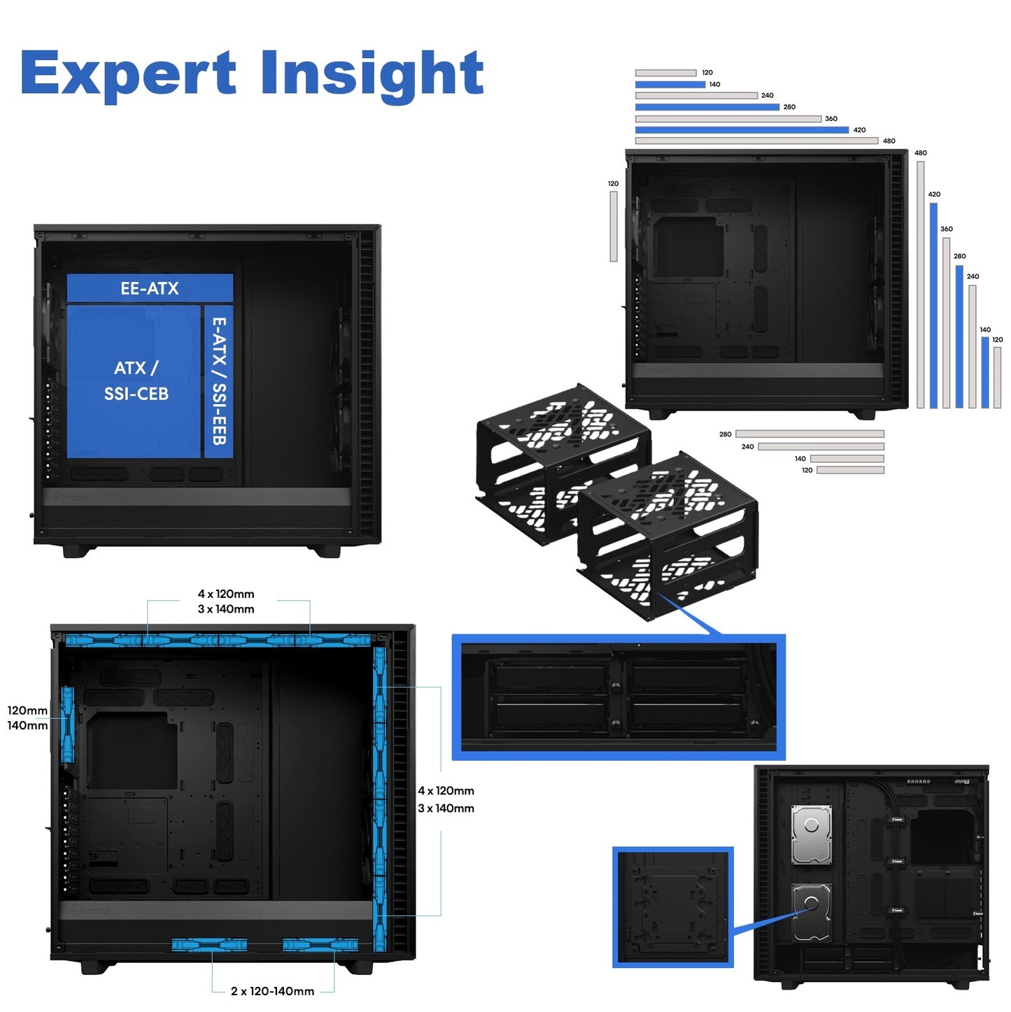 Fractal Design Define 7 XL Black Solid Full Tower Case With Dual-Layout Interior, E-ATX Compatibility, 18-Drive Storage Support, Massive Cooling Flexibility, Sound-Damped Panels , For Ai Gaming ,  Double Processor , Double Optical Drive,  Server Build