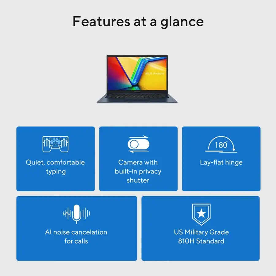ASUS Vivobook 14 X1404VA Intel® Core i5-1334U | 12GB DDR4 RAM ; 256GB NVMe™ SSD | 14-inch FHD IPS Display | Intel Iris Xᵉ Graphics | Windows 11 | Quiet Blue