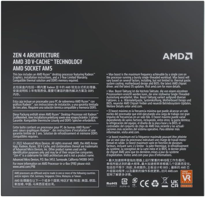 AMD Ryzen 7 7800X3D – Ryzen 7 7000 Series 8-Core 4.2 GHz Socket AM5 120W AMD Radeon Graphics Desktop Processor – 100-100000910WOF
