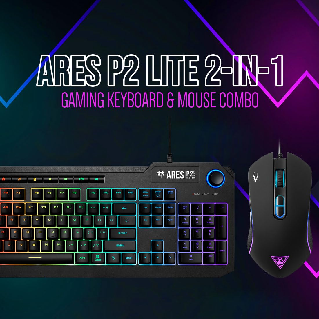 Gamdias Ares P2-Lite (2 in 1 Combo) | Full-Size RGB Membrane Keyboard & Gaming Mouse | Ergonomic Design | with Lighting Effects | Aesthetic Gaming Setup