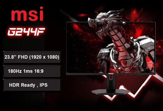 MSI G244F E2 23.8” FHD (1920 X 1080) 180Hz 1ms 16:9 HDR Ready IPS Gaming Monitor ,  Non-Glare With Super Narrow Bezel  HDMI/DP G-Sync Compatible ,Black