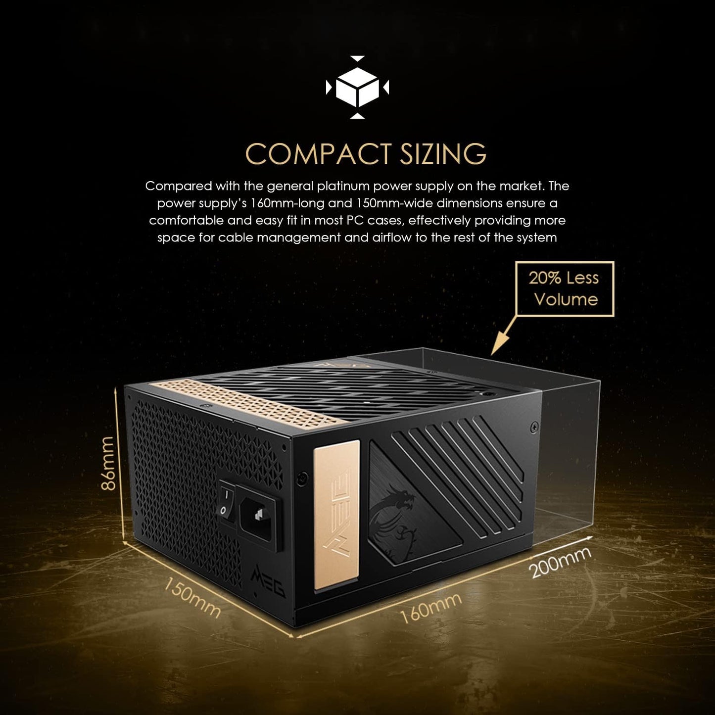 MSI – MEG Ai1300P PCIE 5.0 1300W Power Supply, 80 Plus PLATINUM Full Modular Gaming PSU, 12VHPWR Cable, Supports Nvidia® GeForce RTXTM 40 Series Graphics Cards & ATX 3.0
