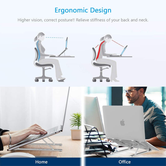 Ultra Compact Laptop Riser Stand | 6 Levels Of Height Adjustable Portable Laptop Holder For Desk | Aluminum Foldable Laptop Riser, Compatible With  ALL Laptops Up To 17.3 Inch Size | Silver