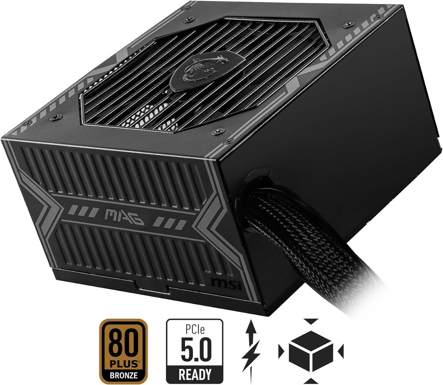 MSI MAG A750BN PCIE 5 Gaming Power Supply – PCIE 5.0 Ready – 80 Plus Bronze Certified 750w – 120mm Fan – Active PFC DC To DC Power Design  – ATX PSU – BLACK