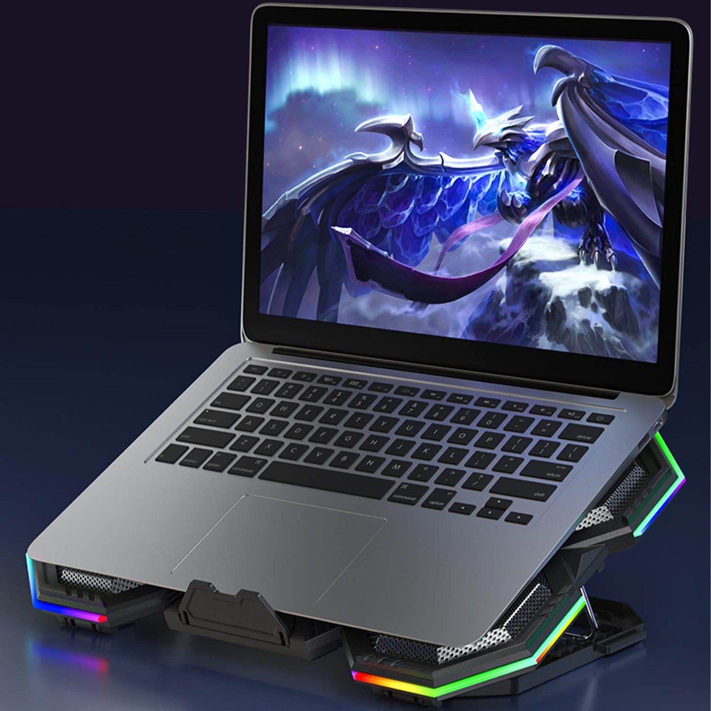 Laptop Cooling Pad, Gaming Laptop Cooling Stand with RGB Light, 6 Quiet Cooling Fans, 6 Height Adjustable and Dual USB Ports for 11 to 15.6 Inch Laptops ,  Extra iPad/Phone Stand