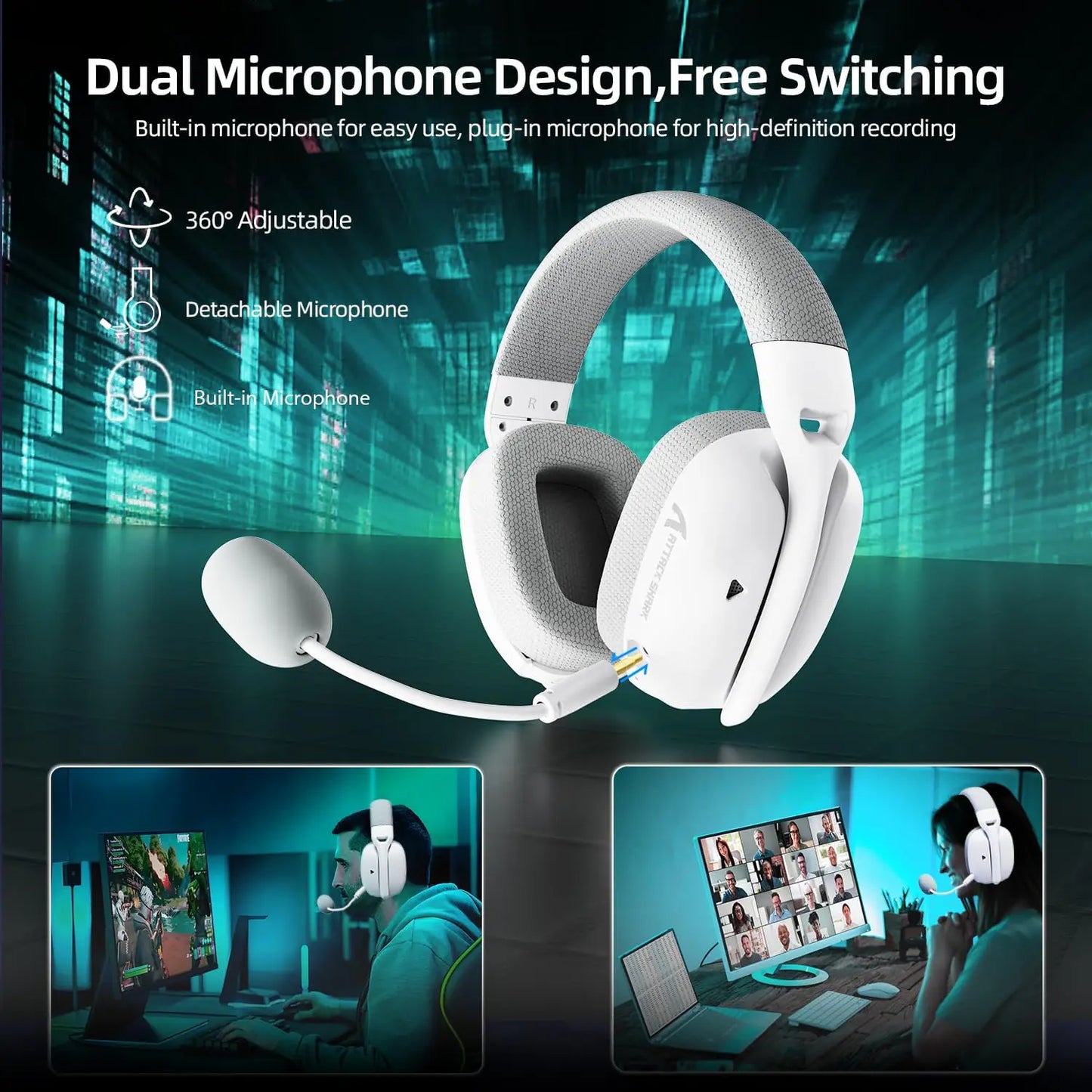 Attack Shark L80 PRO Wireless Gaming Headset – Tri-Mode 2.4GHz/Bluetooth/Wired, Dual Built-in & Detachable Microphone, 40mm Hi-Fi Drivers, Ergonomic Lightweight Design, Long Battery Life