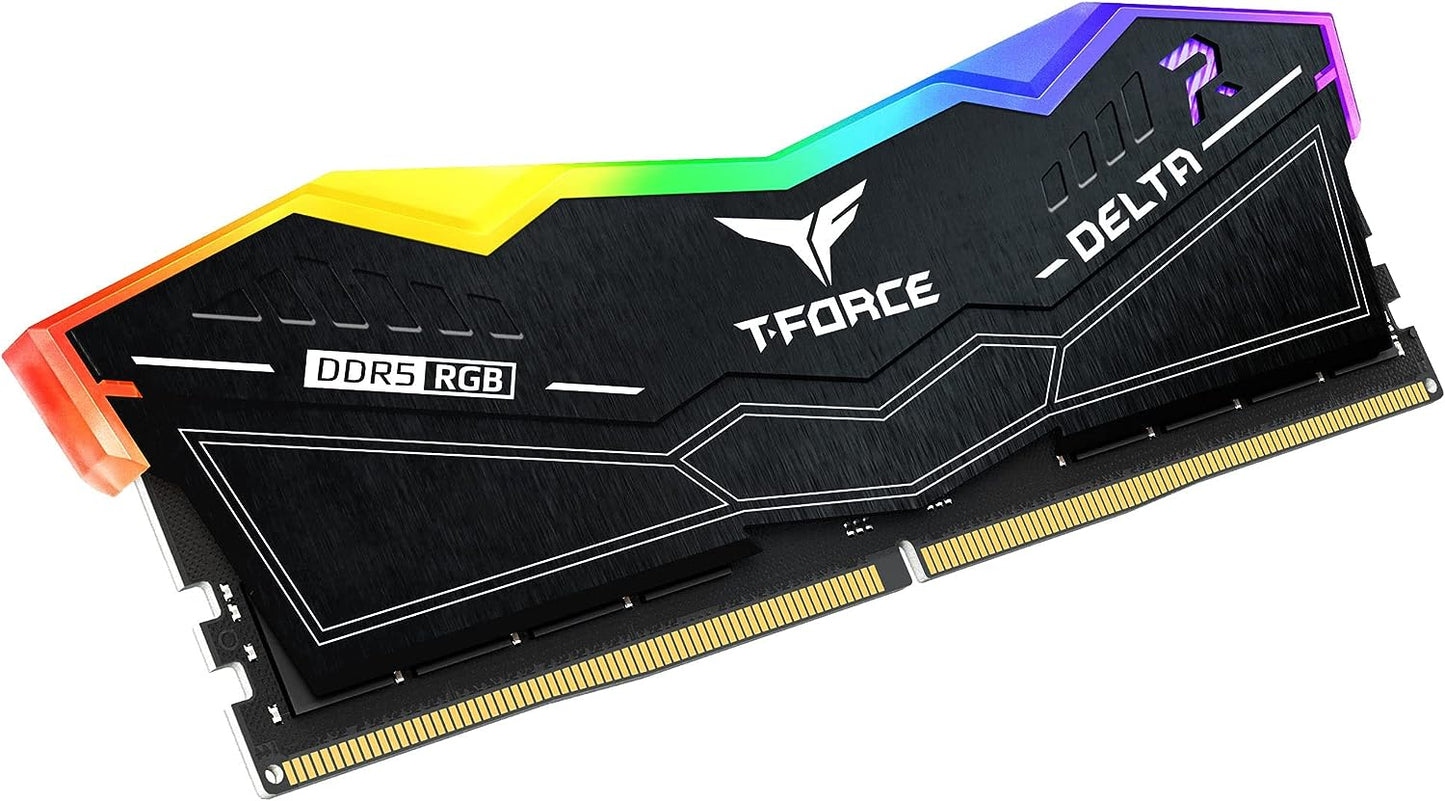 TEAMGROUP T-Force Delta RGB DDR5 Ram Kit 32GB (2x16GB) 5600MHz PC5-44800 CL32 Desktop Memory Module Ram For 600 700 Series Chipset XMP 3.0 Ready Black – FF3D532G5600HC32DC01