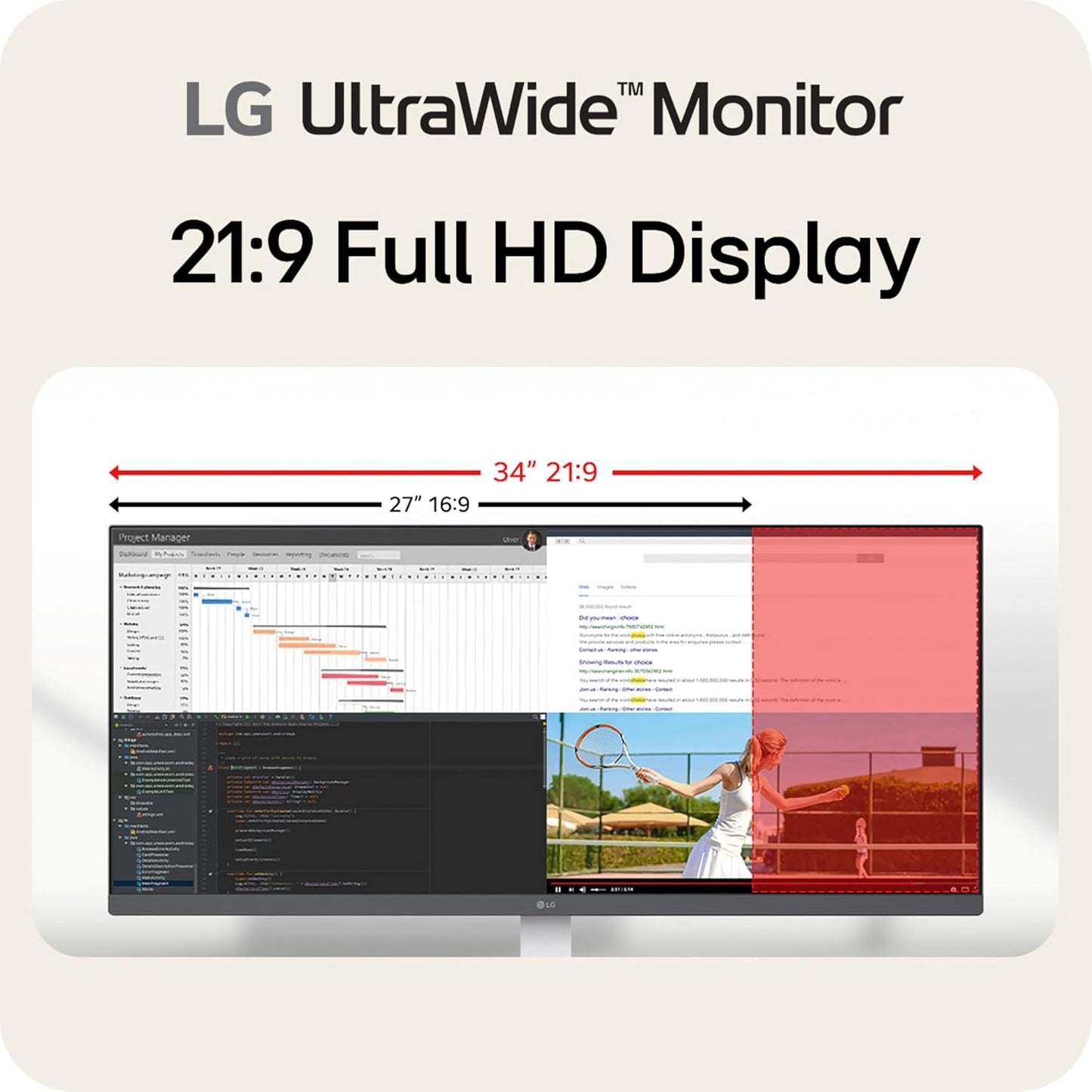 LG 34 Inch UltraWide FHD IPS Gaming Monitor With 21:9 Display, 2560×1080 Resolution, 100Hz Refresh Rate, 1ms MBR, DisplayHDR 400, USB Type-C Connectivity, Adjustable Stand | WHITE ~ 34U530A-W