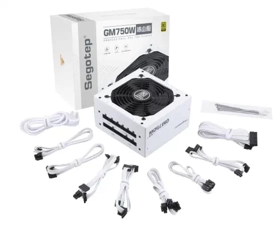 Segotep GM750W 750W Power Supply, 80 Plus Gold Full Modular PCIe 5.0 & ATX 3.0 Gaming PSU For NVIDIA RTX 20/30/40 Series & AMD GPU, 120mm Silent FDB Fan – WHITE