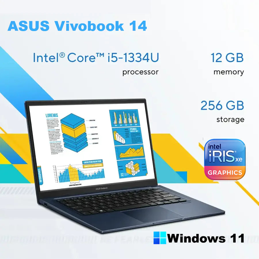 ASUS Vivobook 14 X1404VA Intel® Core i5-1334U | 12GB DDR4 RAM ; 256GB NVMe™ SSD | 14-inch FHD IPS Display | Intel Iris Xᵉ Graphics | Windows 11 | Quiet Blue