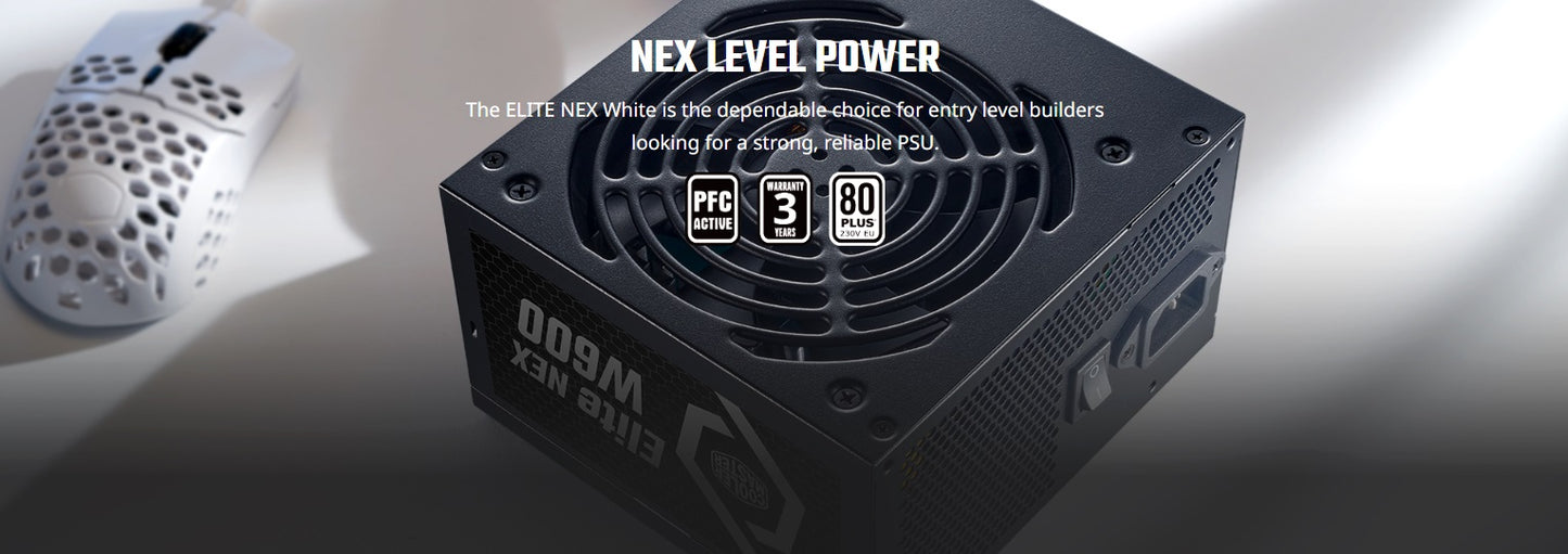 ELITE NEX WHITE W700 230V NEX POWER SUPPLY ; 80 Plus Standard Certified Efficiency ; NON-MODULAR PSU ; Active PFC ; Dual Forward Topology Design ; 120MM FAN ; ATX 12V Ver. 2.41 – BLACK