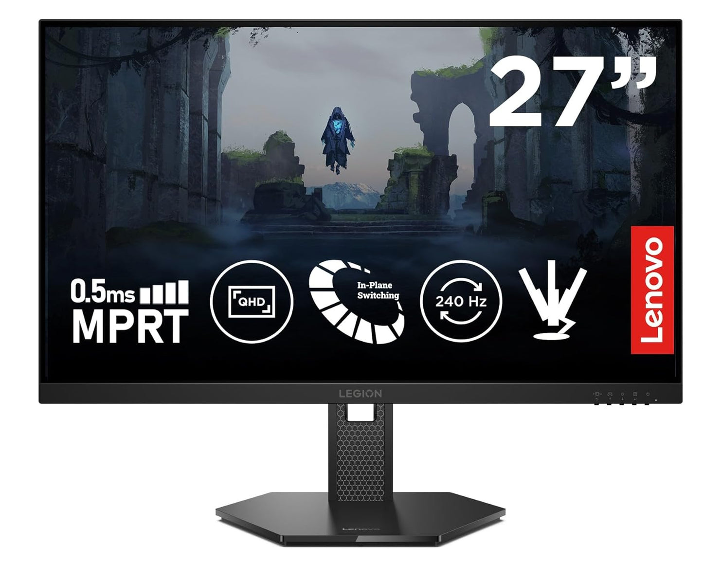 Lenovo Legion 27Q-10 27-inch IPS QHD 240Hz Gaming Monitor , 0.5ms MPRT, FreeSync Premium, G-SYNC Compatible, 99% sRGB , HDR10 Compliance , Tilt – Swivel – Height Adjustable | 68C6GAC4EU