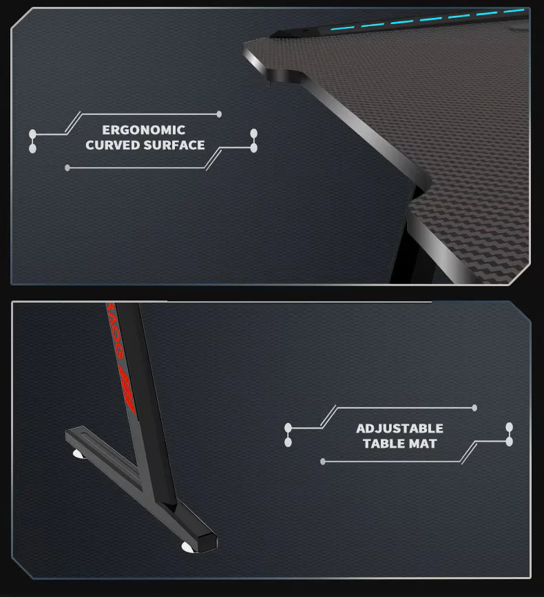 Z8 RGB Gaming Desk  With Z-Shaped Steel Frame, 120CM Carbon Fiber Surface, 4+3 LED Colors, Headset Hook, Cup Holder, ABS Armor, Anti-Pressure Feet – Black & Red