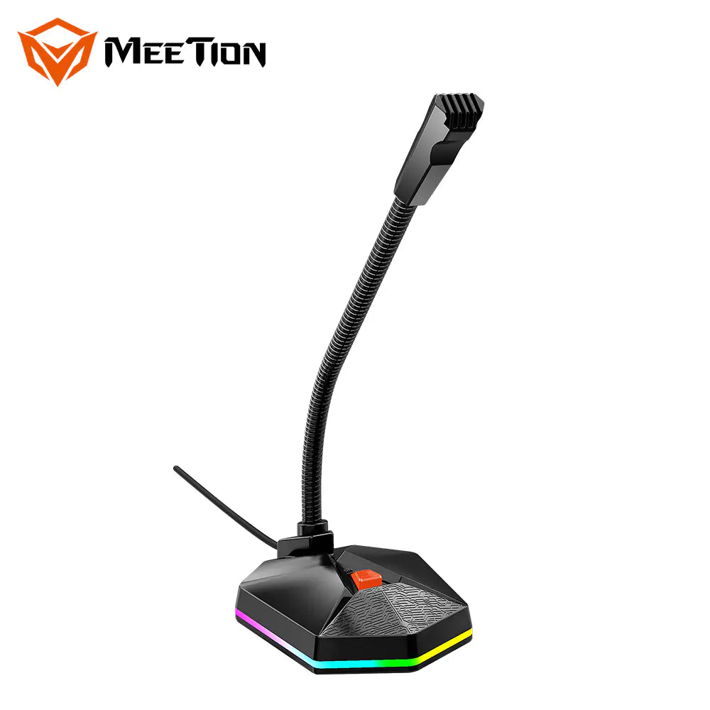 MEETION MC13 RGB USB Gaming Microphone | 360° Gooseneck, Noise Reduction, Omnidirectional Pickup, High-Performance Chip, Plug & Play, One-Key Mute, 2.2m Cable, Black