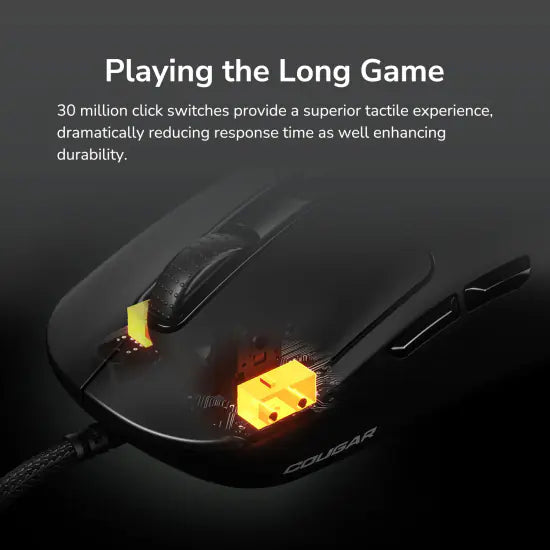 COUGAR Minos Neo Symmetrical Wired Gaming Mouse | PixArt PAW3327 Optical Sensor | 6,200 DPI | 1,000 Hz Polling Rate | Ultra-Lightweight 63g | RGB Lighting | Omron 30M Switches | BLACK