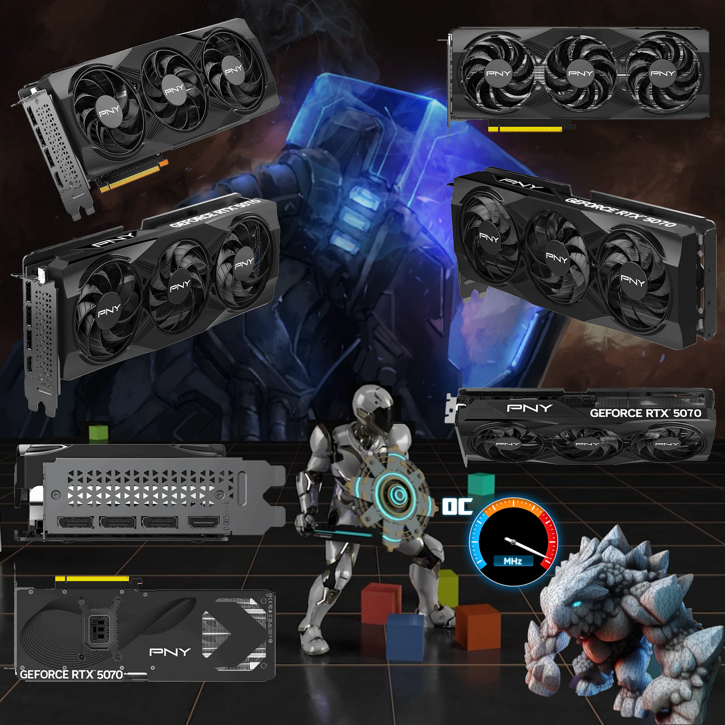 PNY GeForce RTX 5070 OC 12GB GDDR7 Overclocked GPU With Triple Fan Cooling & Stealth Mode , DLSS 4, Ray Tracing, PCIe 5.0, 6144 CUDA , 2587 MHz Boost, Blackwell Architecture, 4K/8K Ready, Metal Backplate, 250W TDP | BLACK | 1 YEAR WARRANTY