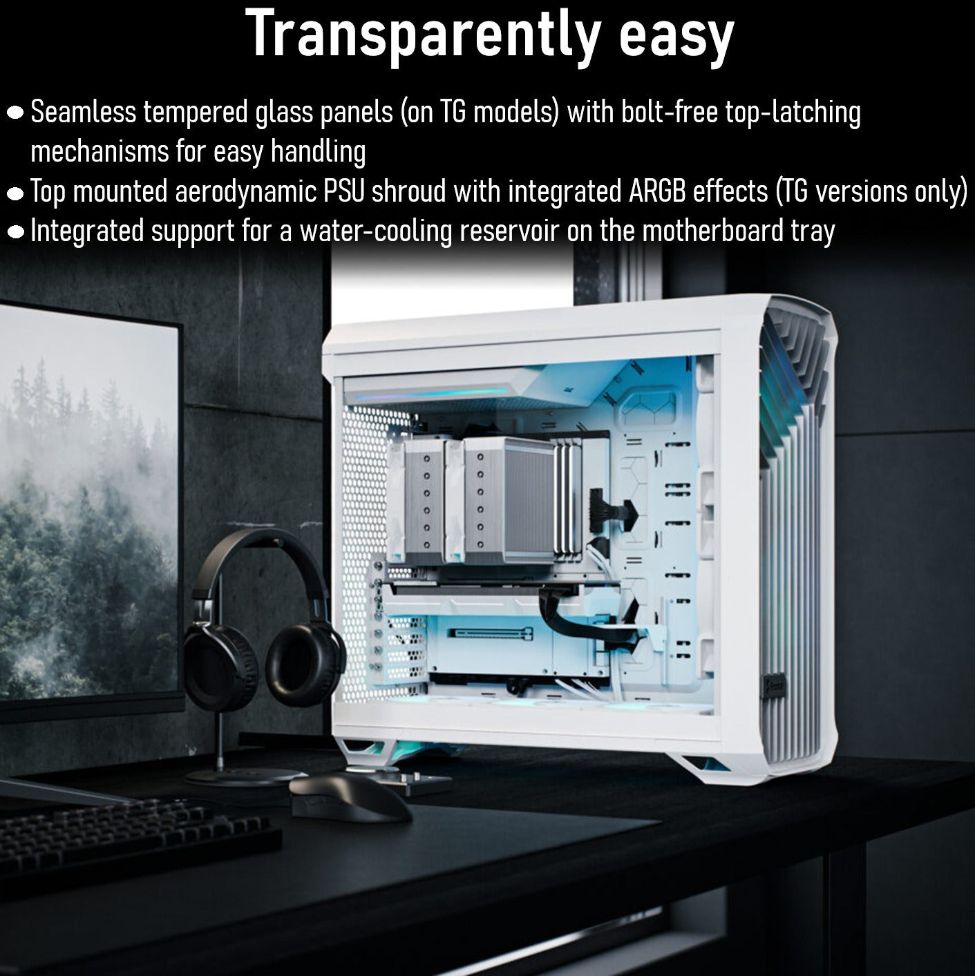 Fractal Torrent White RGB TG Clear Tint PC Case With 180 mm Prisma Fans, Extreme Airflow Design, E-ATX Support, 461 to 423 mm GPU, 420 mm Radiator Compatibility & Tempered Glass ~ FD-C-TOR1A-07