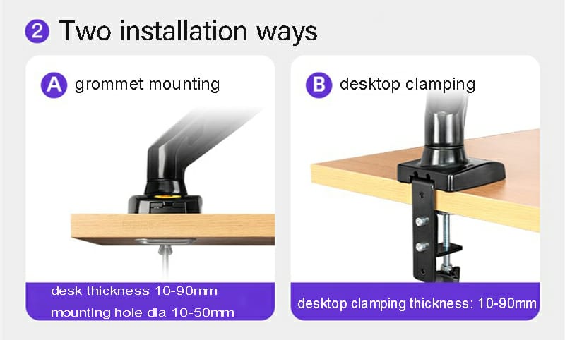 Dual Monitor Desk Mount Stand Gas Spring 360 Degree Full Rotation ; Computer Monitor Arm For Two Screens 17″ – 27″ Inch With 2~9 Kg Load Capacity For Each Display ;  F160