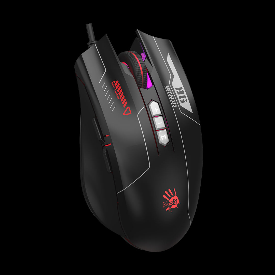 bloody ES7 RGB ESPORTS GAMING MOUSE , 6000 CPI 5-Level Adjustable , Self-Customize M Button , Bloody Esports Software , 1ms Key Response , PixArt Optical Engine Sensor – BLACK