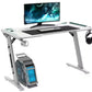 Z8-140 Z-Shaped RGB WHITE Gaming Desk – 140×60×73 cm Carbon-Fibre Surface, Dual Cable Grommets, Cup & Headphone Holders, Steel Frame Stability, Customizable RGB Edge Lighting