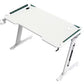 Z8-140 Z-Shaped RGB WHITE Gaming Desk – 140×60×73 cm Carbon-Fibre Surface, Dual Cable Grommets, Cup & Headphone Holders, Steel Frame Stability, Customizable RGB Edge Lighting