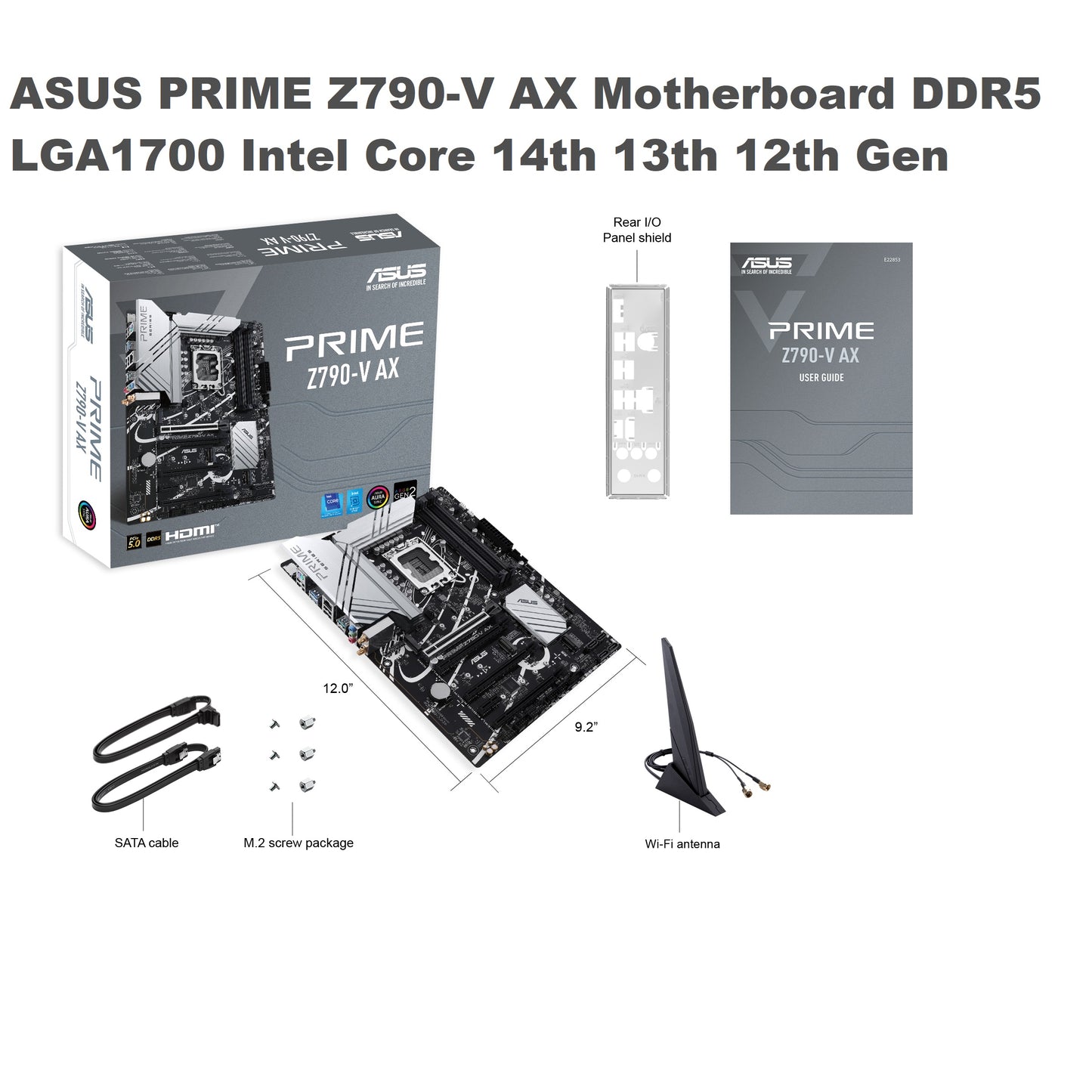 ASUS PRIME Z790-V AX Motherboard DDR5 LGA1700 Intel Core 14th 13th 12th Gen Processors , 4 X DIMM Slots , PCIe 5.0 Connectivity , Two-Way AI Noise Cancellation , Addressable Gen 2 Headers- 90MB1HF0-MVAAY0