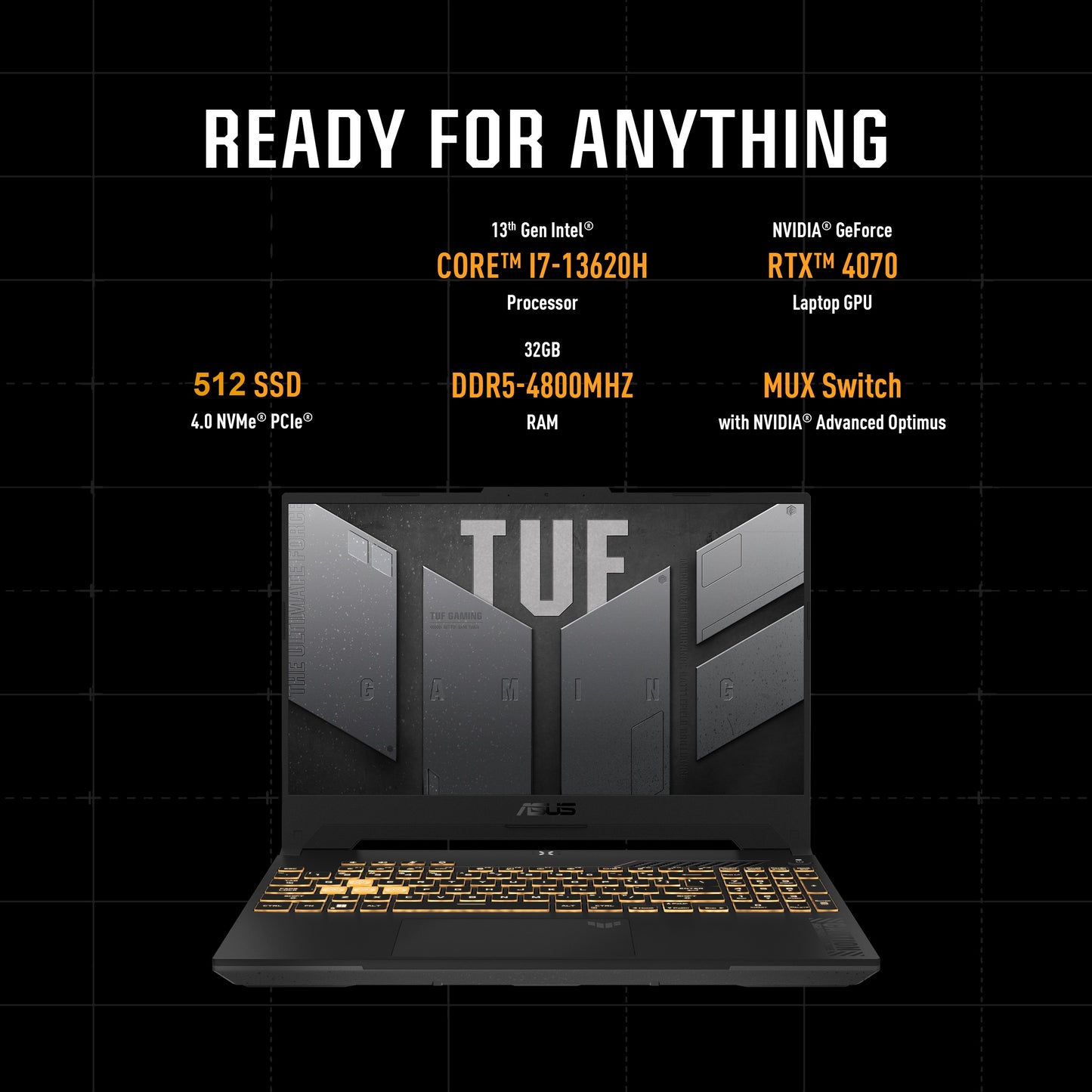 ASUS TUF F15 Military Grade Gaming Laptop |  Intel® Core™ I7-13620H  | RAM 16GB DDR5 | 512GB NVMe SSD | NVIDIA GeForce RTX 4070 | 15.6-Inch, FHD 144hz Display | Mecha Gray