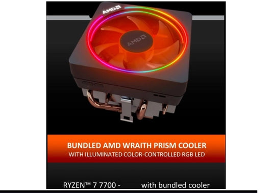 CPU AMD Ryzen 7 7700 – AMD 7000 Series Ryzen 7 7700 Desktop Processor 8 Cores 16 Threads 40 MB Cache 3.8 GHz Upto 5.3 GHz AM5 Socket  Bundled With AMD Wraith Prism RGB LED CPU Heatsink Cooler (100-100000592BOX)
