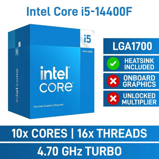 Intel Core I5-14400F CPU Raptor Lake Refresh Desktop Processor 10 Cores (6 P-Cores + 4 E-Cores) Up To 4.7 GHz LGA1700 – TRAY – NO BOX