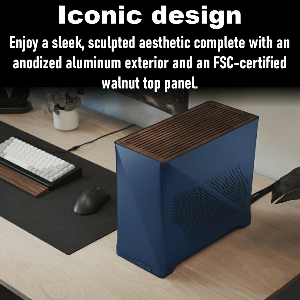 Fractal Era 2 Midnight Blue Mini-ITX Case With Anodized Aluminum Body, Walnut Top Panel, PCIe 4.0 Riser, 280 Mm AIO Support, Dual Aspect PWM Fans, 4×2.5-Inch Drive Mounts, 3-Slot GPU Support ~ FD-C-ERA2N-03